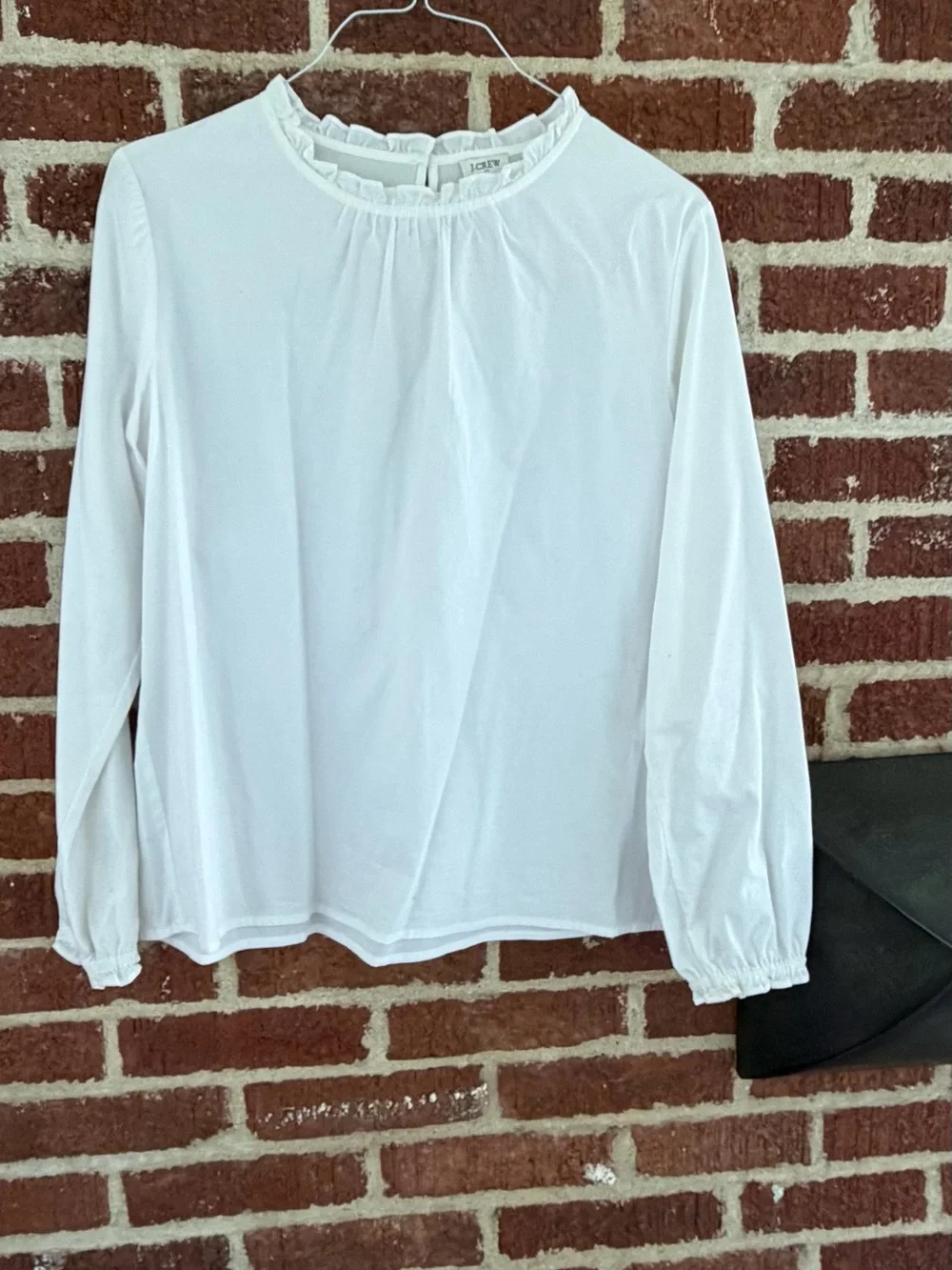 J. Crew White Ruffle Collar Long-Sleeve Blouse